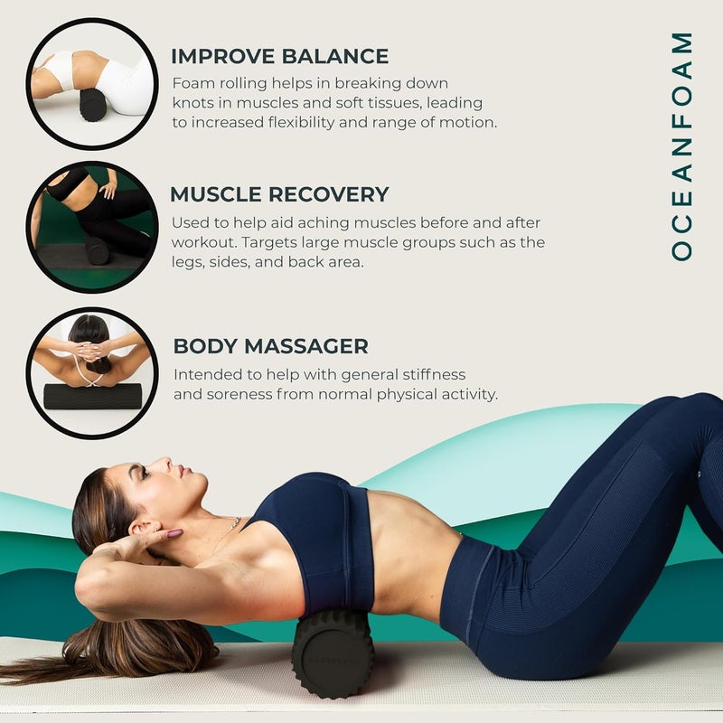 Oceanfoam Tidal Roller - Black - Muscle Massage Foam Roller for Back Pain & Stretching - Firm and Ergonomic Wide Wave Textured - Yoga, Athletics, & Wellness - Full Size, 20" x 5" - Image 5